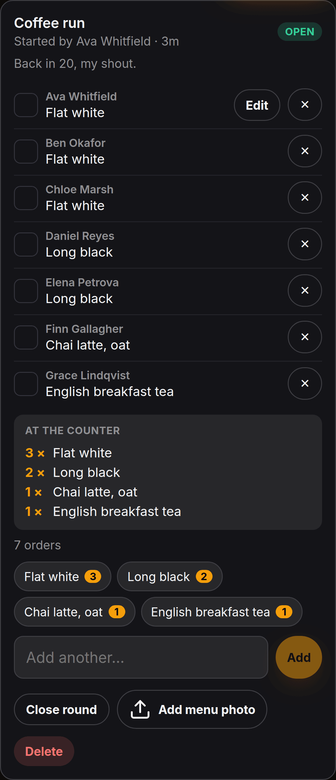 A coffee run that adds itself up